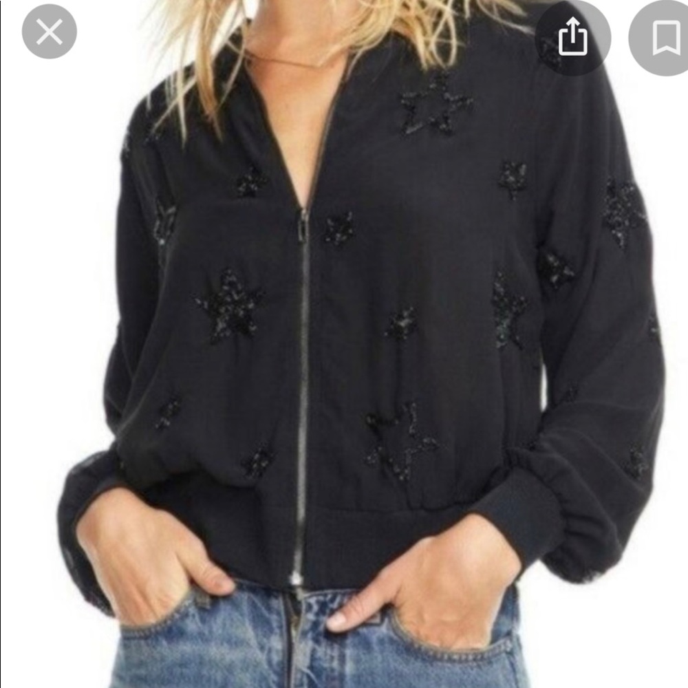 CHASER sparkly beaded star bomber jacket
